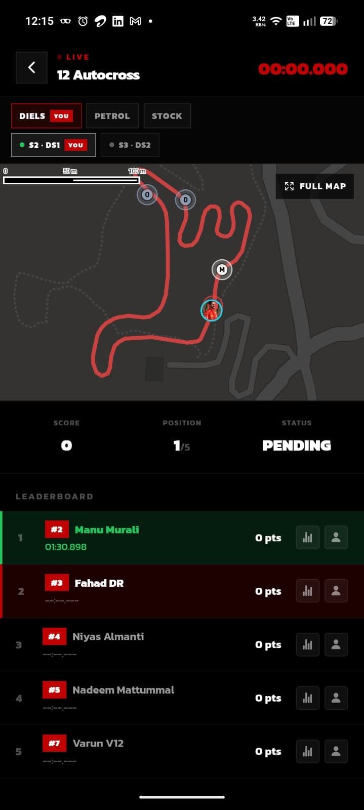 The Chasemates phone app streaming a live race stage to spectators